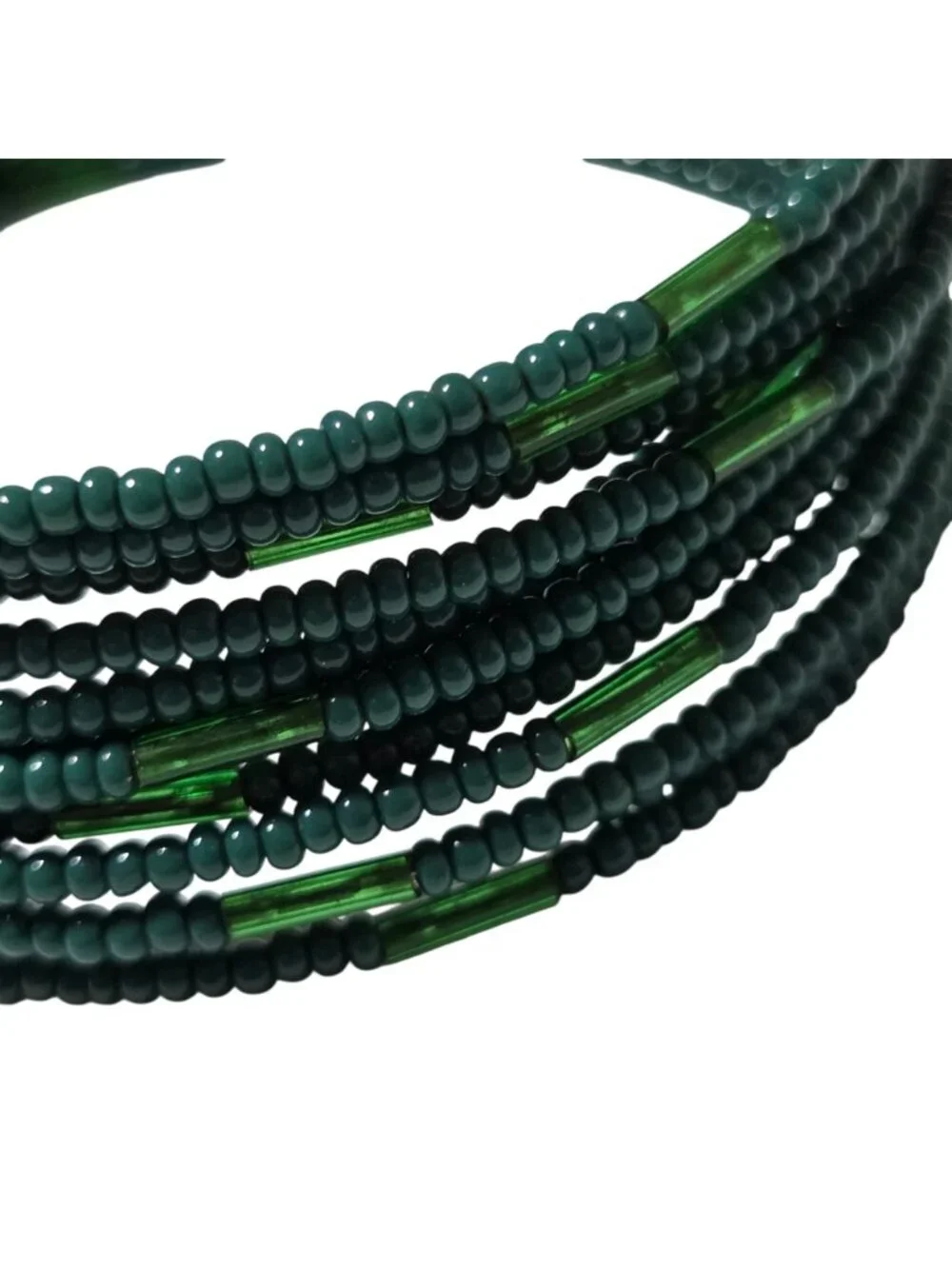 Green Beaded Coil Bracelet Boho Earthy Artisan Cottagecore Fashion Jewelry Women